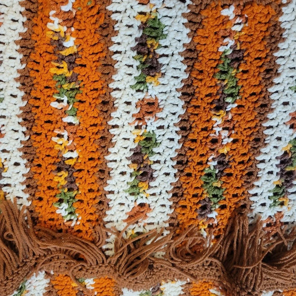 Vintage Handmade Crochet Blanket‎ Afghan Throw Vibrant Multi Color 90x47